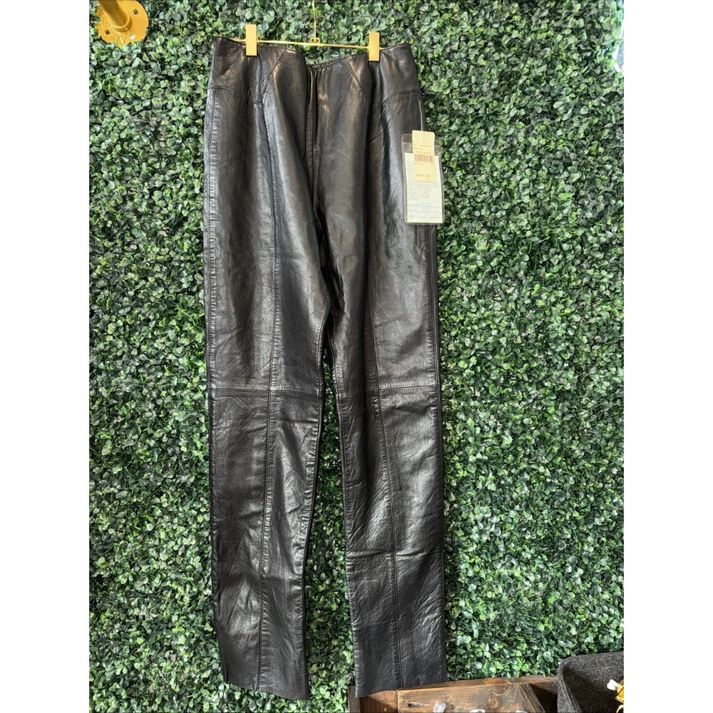 Vintage Verducci Black Leather Pants Women's 10 80s Zip High Rise Biker Rocker